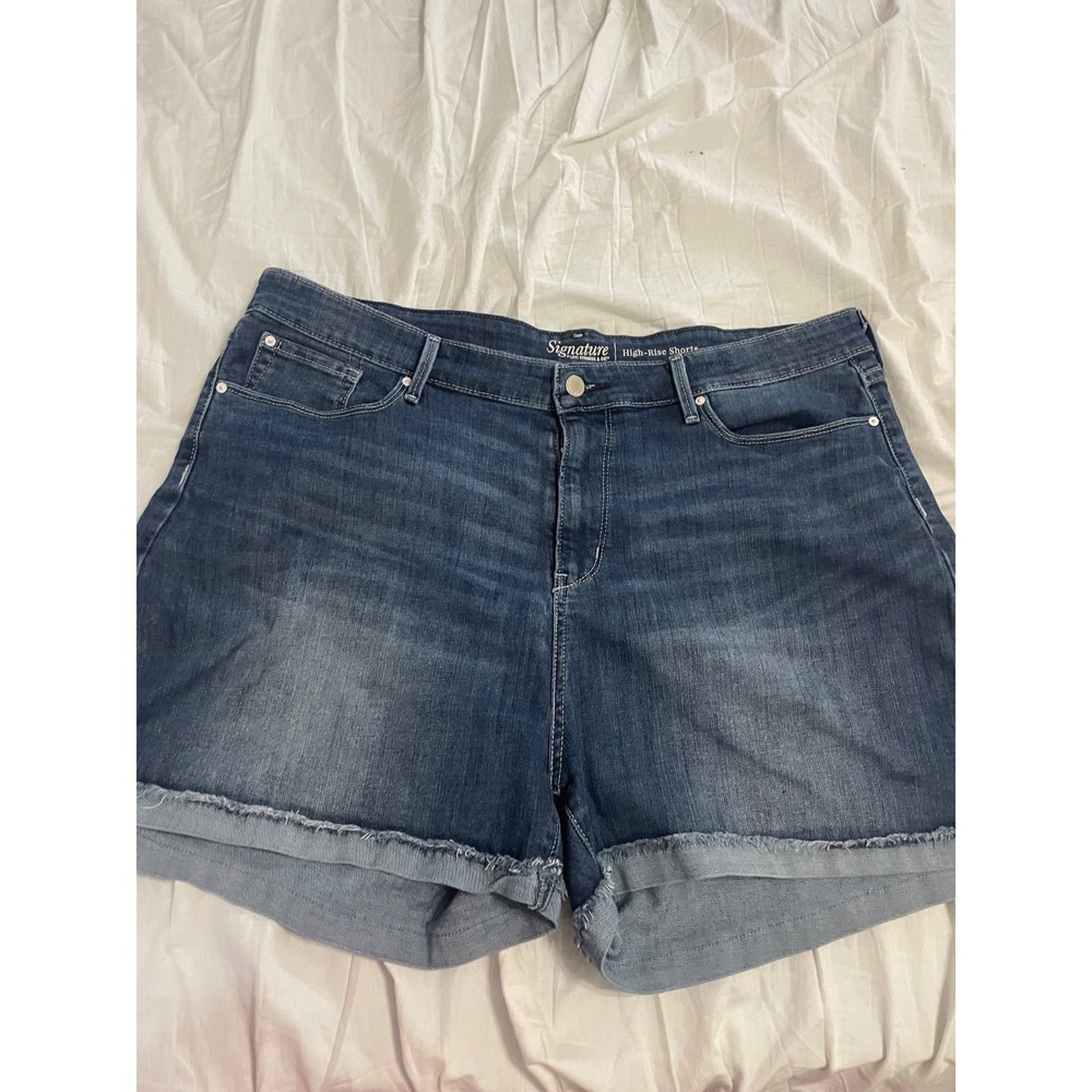 Levis Signature Strauss Shorts Women  36w Blue High Rise Stretch Cotton Denim 4"